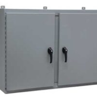 TYPE 4 PAINTED DOUBLE DOOR WALL MOUNT ENCLOSURE WITH 3PT & KEYLOCKING/PADLOCKING HANDLE