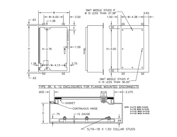 TYPE 4, 12 PAINTED SINGLE DOOR FLANGE-MOUNTED DISCONNECT ENCLOSURE WITH 3 POINT LATCH & EBOX 1S PADLOCKING HANDLE - Image 2