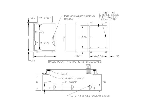 TYPE 4 PAINTED SINGLE DOOR CONTINUOUS HINGE ENCLOSURE WITH 3 POINT LATCH & KEYLOCKING/PADLOCKING HANDLE - Image 2