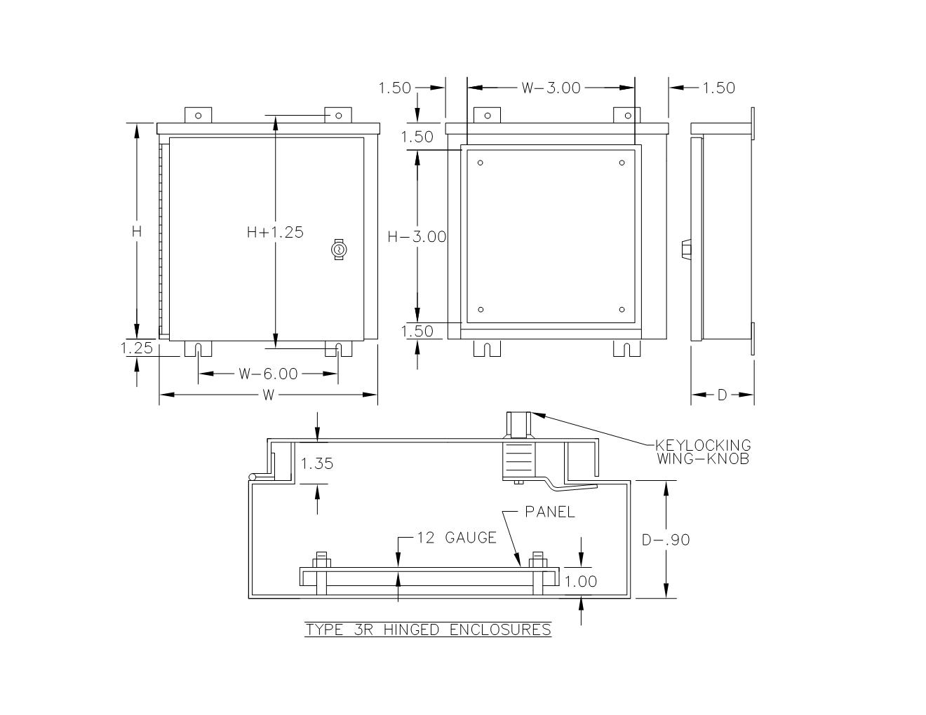TYPE 3R PAINTED HINGED COVER ENCLOSURE WITH KEYLOCKING WING KNOB - Image 2