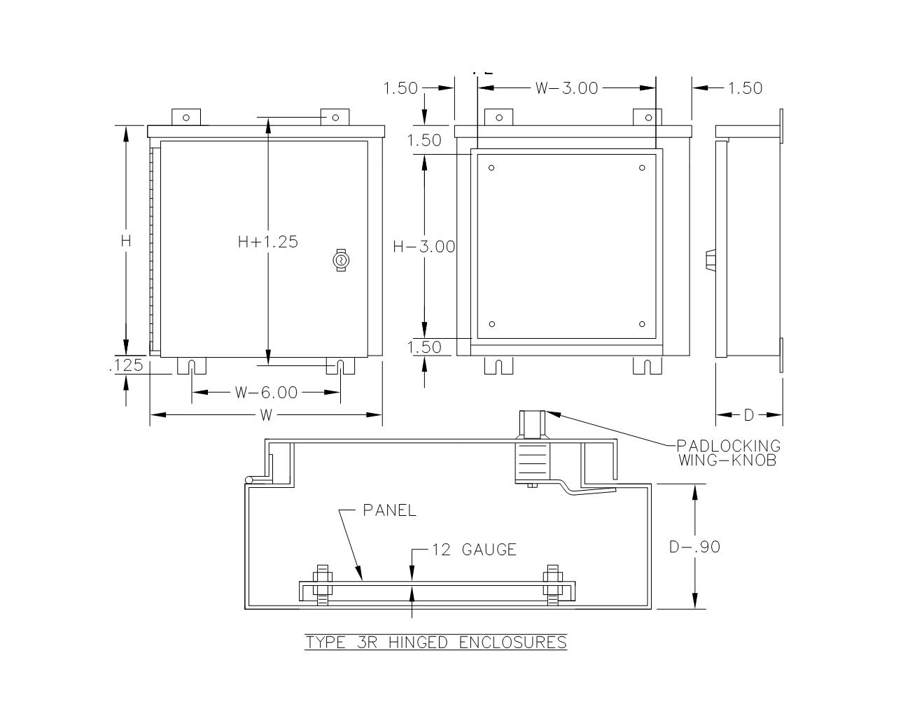 TYPE 3R PAINTED HINGED COVER ENCLOSURE WITH PADLOCKING WING KNOB - Image 2
