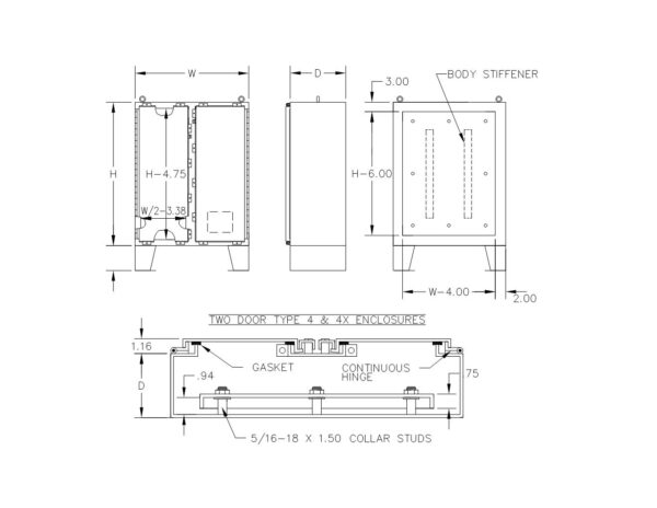 TYPE 4 PAINTED DOUBLE DOOR FLOOR MOUNT HINGED ENCLOSURE W/ CLAMPS - Image 2