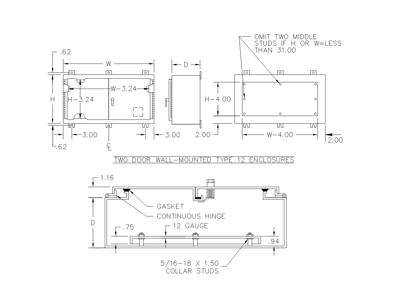 TYPE 12 PAINTED DOUBLE DOOR WALL MOUNT ENCLOSURE - Image 3