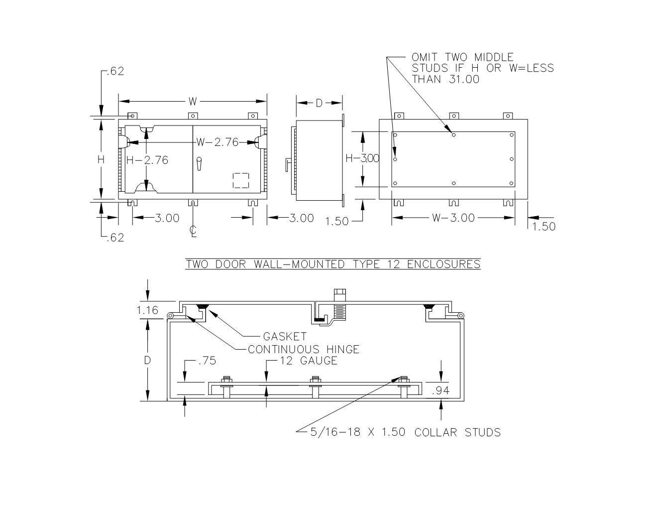 TYPE 12 PAINTED DOUBLE DOOR WALL MOUNT ENCLOSURE - Image 2