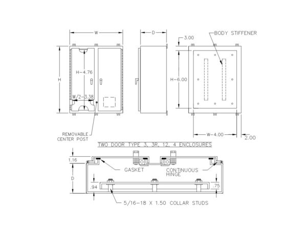 TYPE 4 PAINTED DOUBLE DOOR WALL MOUNT ENCLOSURE WITH 3PT & KEYLOCKING/PADLOCKING HANDLE - Image 2