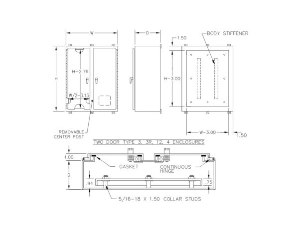 TYPE 4 PAINTED DOUBLE DOOR WALL MOUNT ENCLOSURE WITH 3PT & KEYLOCKING/PADLOCKING HANDLE - Image 3