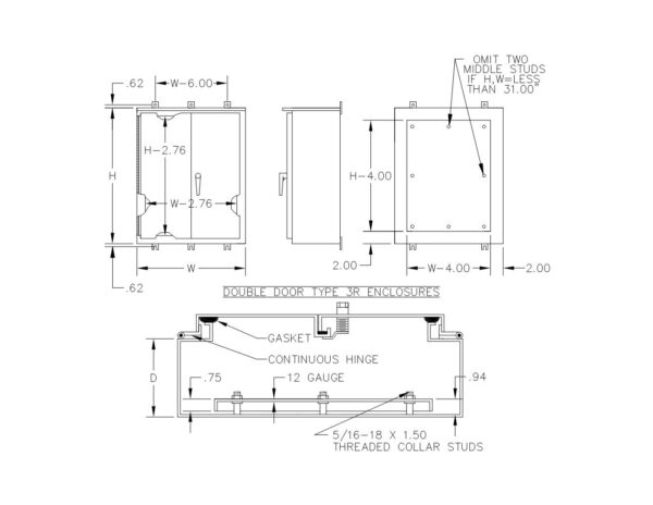 TYPE 3R PAINTED DOUBLE DOOR WALL MOUNT HINGED COVER ENCLOSURE WITH KEYLOCKING HANDLE - Image 3