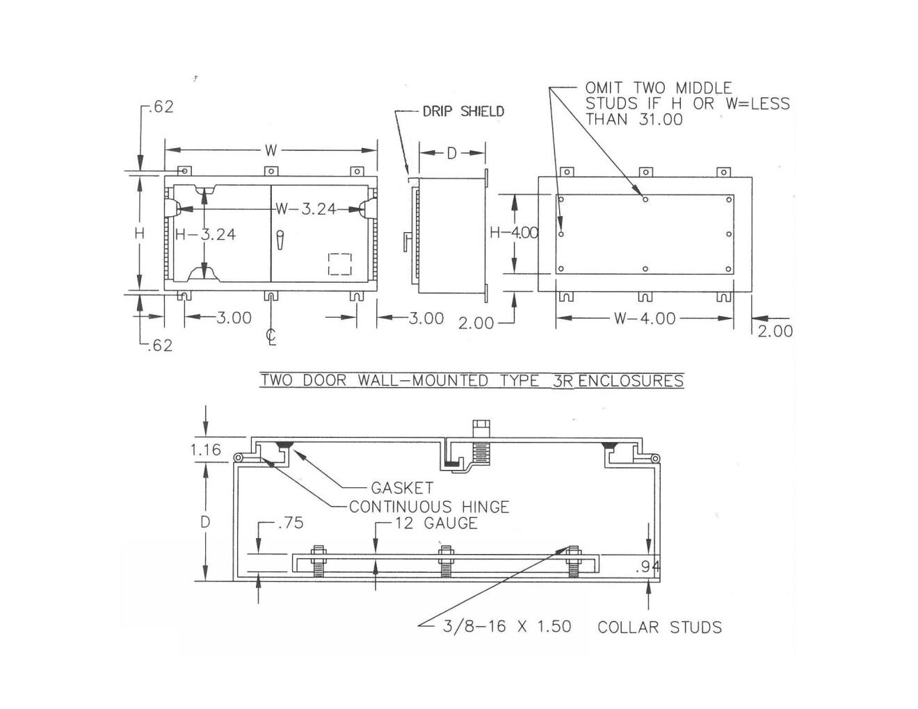 TYPE 3R PAINTED DOUBLE DOOR WALL MOUNT HINGED COVER ENCLOSURE WITH PADLOCKING HANDLE - Image 2