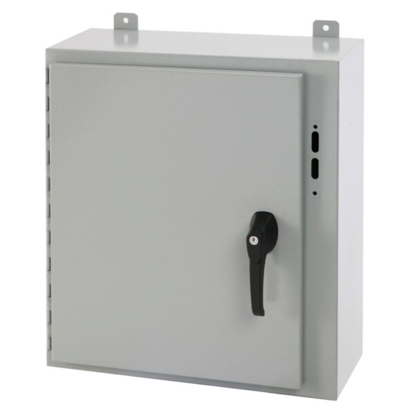 TYPE 4, 12 PAINTED SINGLE DOOR FLANGE-MOUNTED DISCONNECT ENCLOSURE WITH 3 POINT LATCH & EBOX 1S PADLOCKING HANDLE