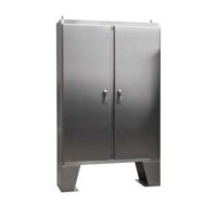 TYPE 4X 304 STAINLESS STEEL HINGED DOUBLE DOOR FLOOR MOUNT ENCLOSURE WITH 3 POINT LATCH & KEYLOCKING/PADLOCKING HANDLE