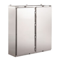 TYPE 4X 304 STAINLESS STEEL HINGED DOUBLE DOOR WALL MOUNT ENCLOSURE W/ CLAMPS