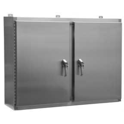 TYPE 4X 304 STAINLESS STEEL HINGED DOUBLE DOOR WALL MOUNT ENCLOSURE W/ 3 POINT LATCH & KEYLOCKING/PADLOCKING HANDLE
