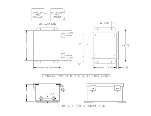TYPE 4X,12 304 STAINLESS STEEL HINGED COVER ENCLOSURE W/ CLAMPS - Image 2